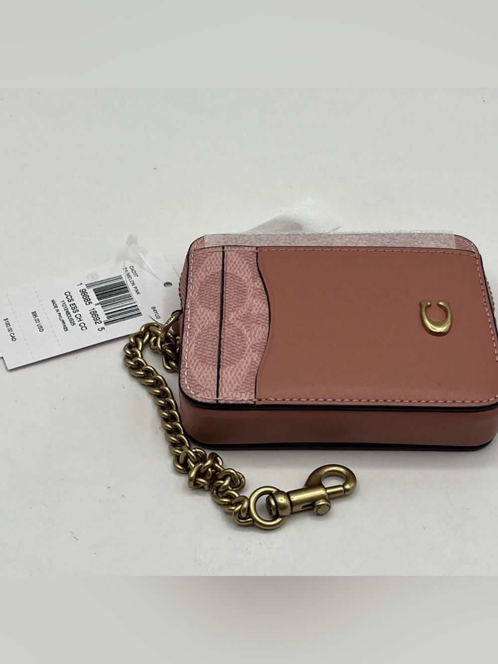 Coach Pink Leather Card Holder with Gold Chain